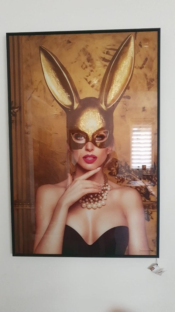glasschilderij 80 cm x120 cm playboy bunny, Ophalen, Glas, Ingelijst, Portret