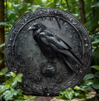 Vintage rond bord van metaal - Vintage Raaf (20cm), Huis en Inrichting, Woonaccessoires | Wanddecoraties, Nieuw, Ophalen of Verzenden