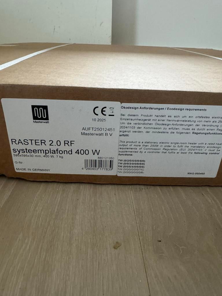 Masterwatt Raster 2.0 RF Infraroodpaneel 400W 60x60, Doe-het-zelf en Verbouw, Verwarming en Radiatoren, Nieuw, Overige typen, 200 tot 500 watt