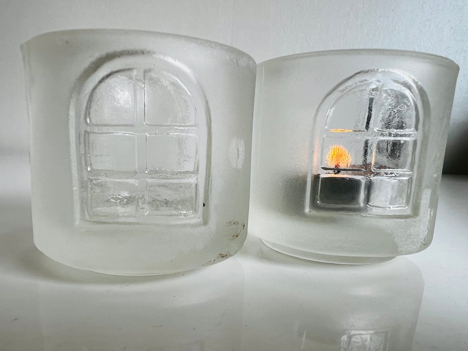 2 Iittala Balladi Waxinelichthouder Mat Jorma Vennola 90’s, Waxinelichthouder, Ophalen of Verzenden, Iittala, Glas
