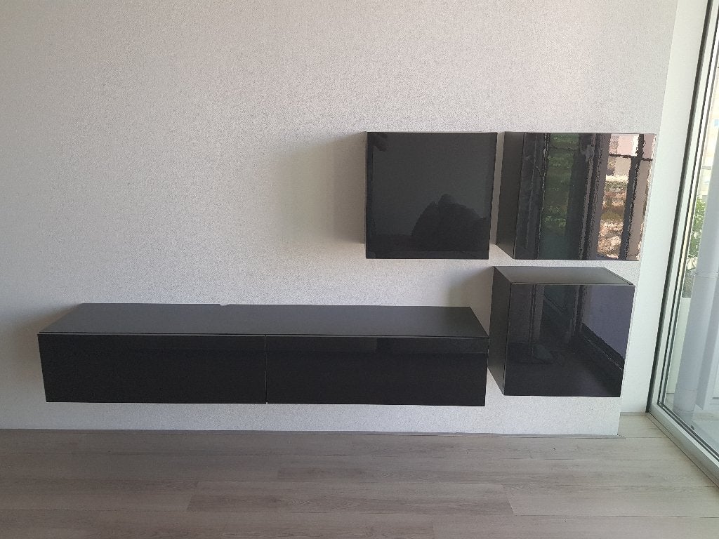 VOORRAAD Compleet zwevend tv-wandmeubel Mat/ Hoogglans zwart, Huis en Inrichting, Ophalen of Verzenden, Nieuw