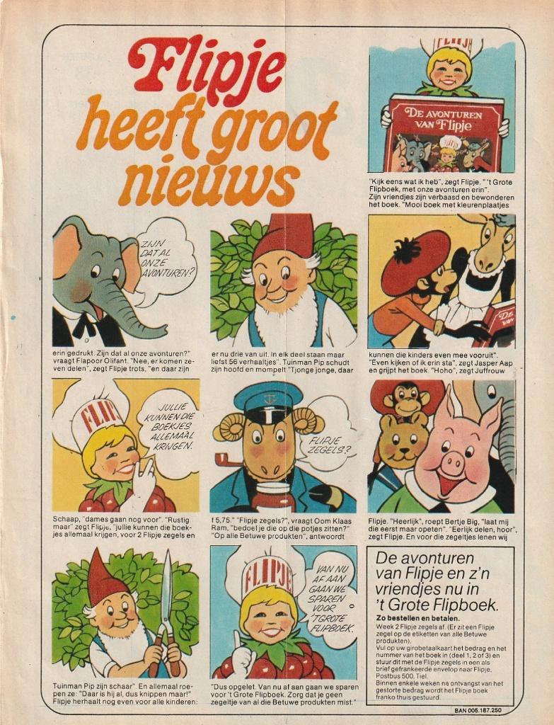Retro reclame 1977 Betuwe Flipje Tiel stripje Flipboek, Verzenden, Overige typen