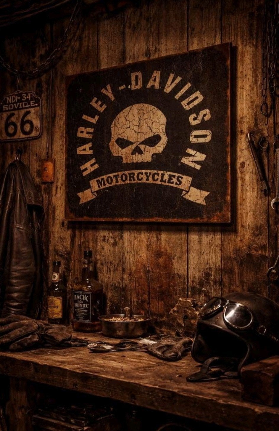 Mooi groot orgineel zeldzaam Harley Davidson bord, Ophalen, Gebruikt, Reclamebord
