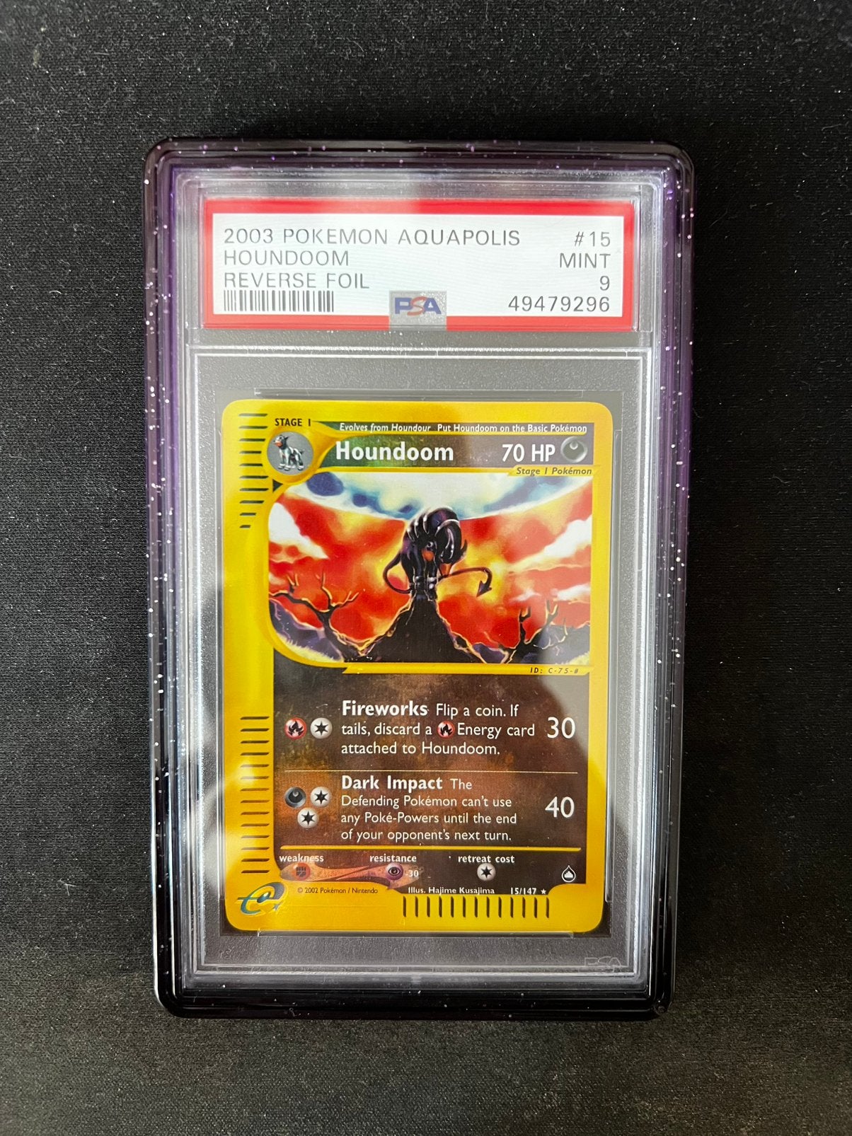 Houndoom 15 Reverse Holo Pokemon Kaart PSA 9, Ophalen of Verzenden, Nieuw, Losse kaart, Foil