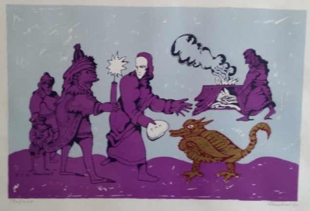 Lucebert L J Swaanswijk (1924) Zeefdruk "Compositie Pax" Ges, Antiek en Kunst, Personages en Fantasiefiguren, Gesigneerd, Zeefdruk