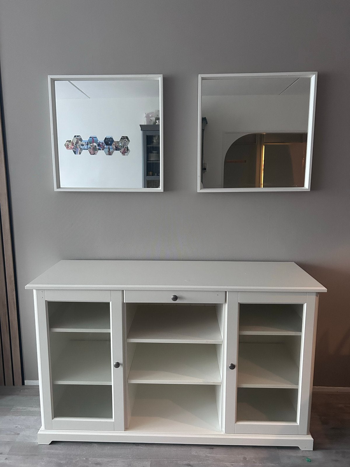 Ikea liatorp dressoir met lades en glazen deuren, Gebruikt, 150 tot 200 cm, Ophalen of Verzenden, Met lade(s)