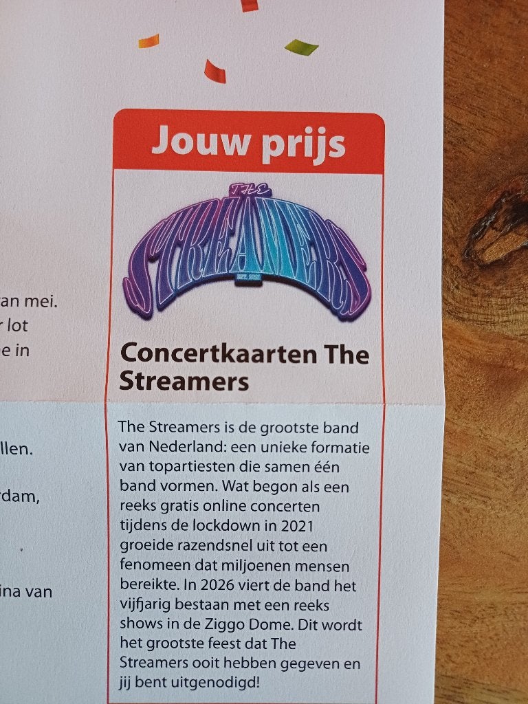 6 Concertkaarten The Streamers, Tickets en Kaartjes, Evenementen en Festivals, Drie personen of meer