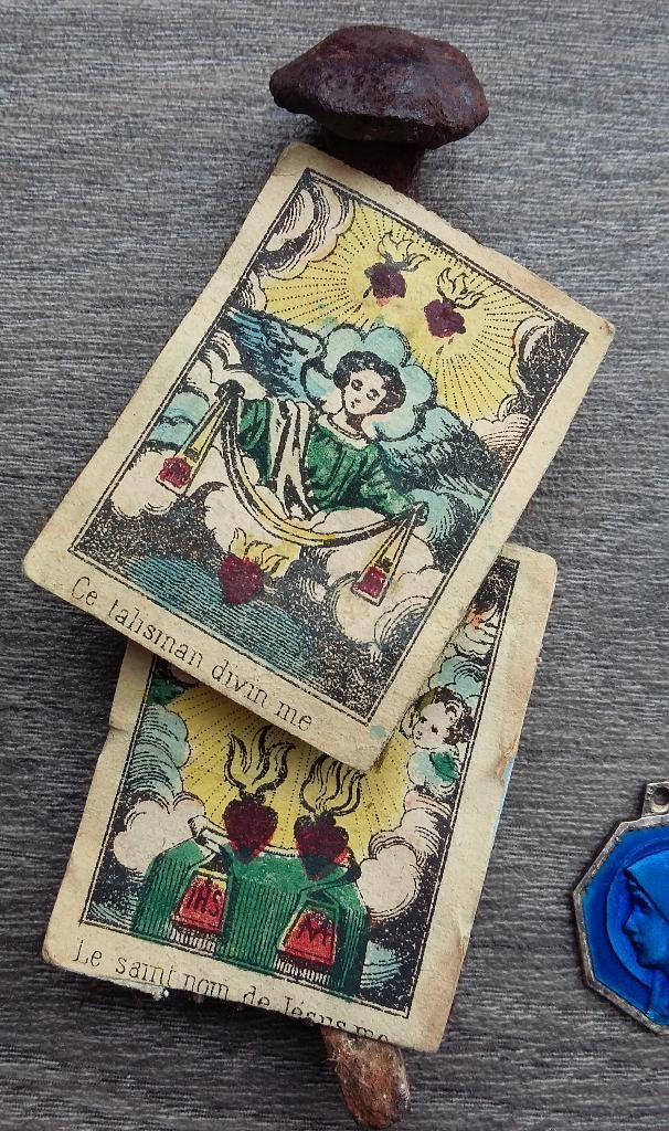 Om 1800 -1950 Relikwie Reliek Heilige Nagel Hanger Scapulier, Ophalen of Verzenden
