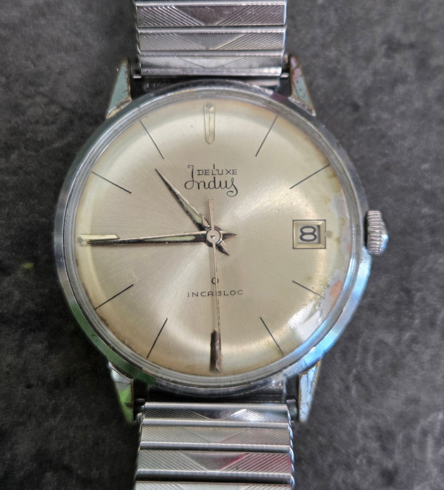 Indus herenhorloge jaren 60, Ophalen of Verzenden, Staal, Overige merken, 1960 of later