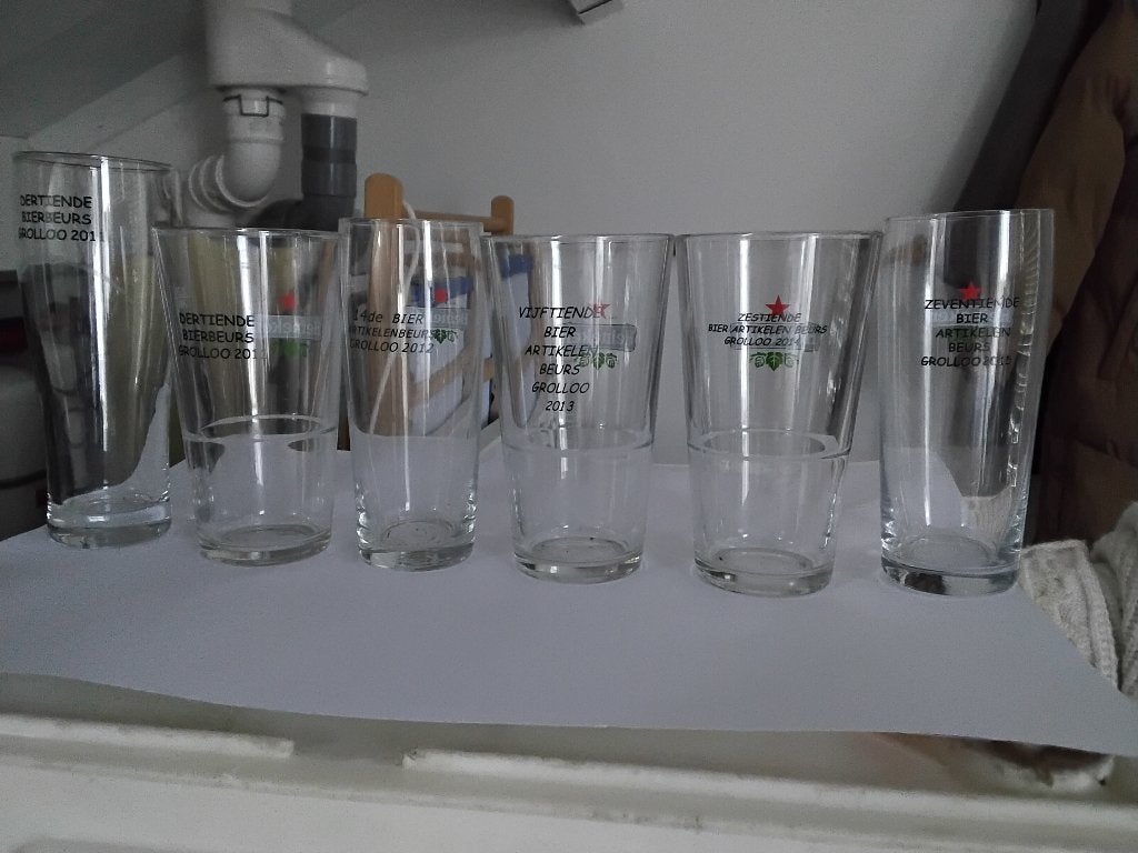 6 Heineken bierglazen met opdruk bierbeurs grolloo, Ophalen of Verzenden, Nieuw, Glas of Glazen, Heineken