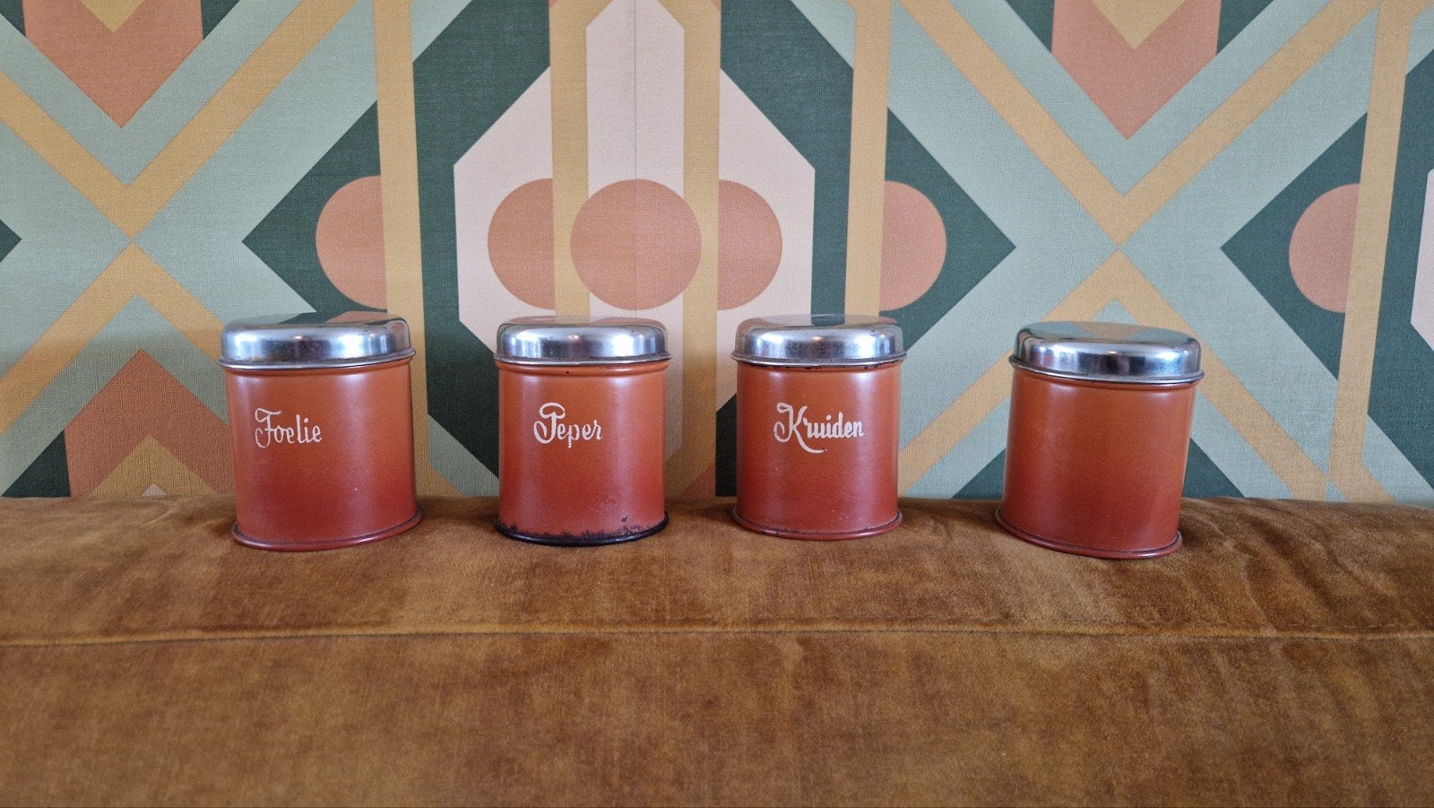Vintage voorraadblikken (4 stuks) - Foelie, Peper, Kruiden, Ophalen of Verzenden