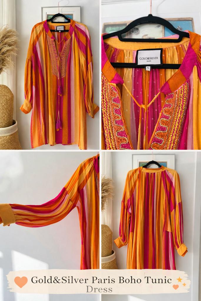 Gold&Silver Paris boho tuniek/jurk roze/oranje, Kleding | Dames, Jurken, Maat 38/40 (M), Verzenden, Zo goed als nieuw, Roze