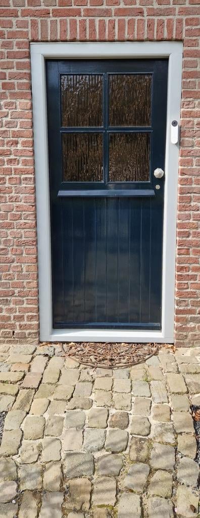 Donkergroene voordeur met glas en klassieke uitstraling, Ophalen, Gebruikt, 80 tot 100 cm, Buitendeur