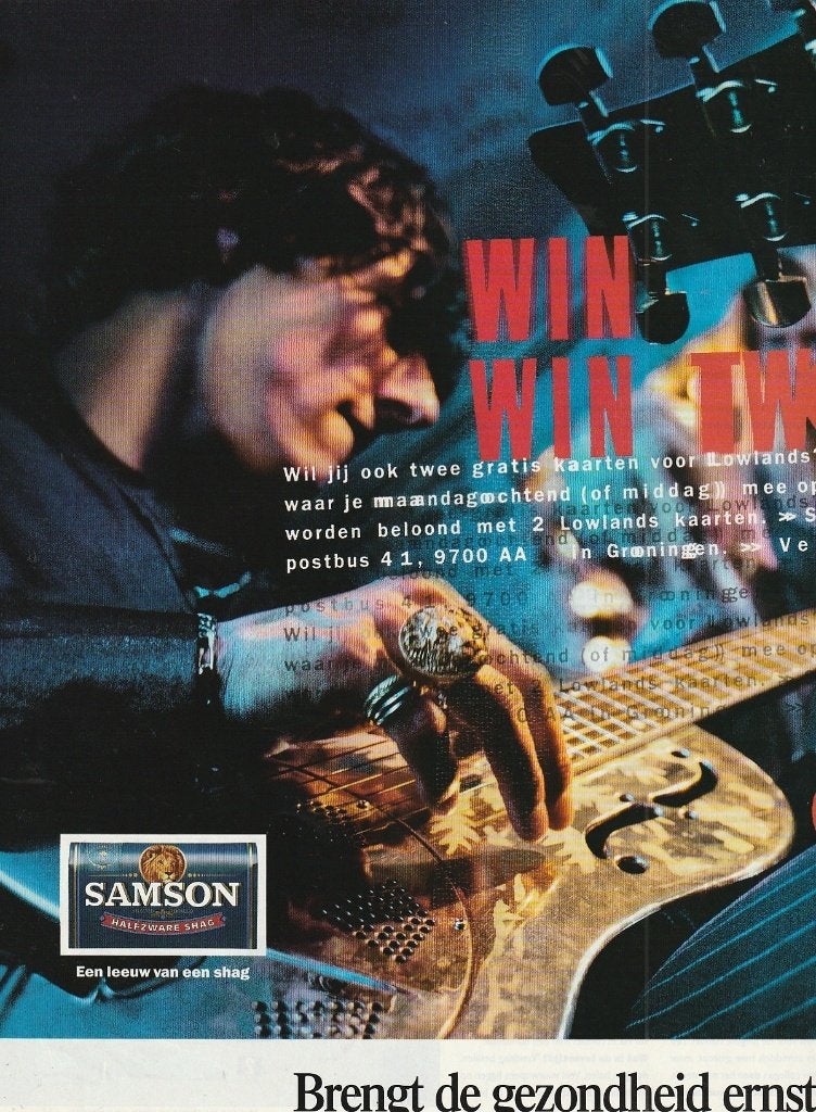 Retro reclame 1999 Samson shag muziekinstrument gitaar, Verzenden, Overige typen