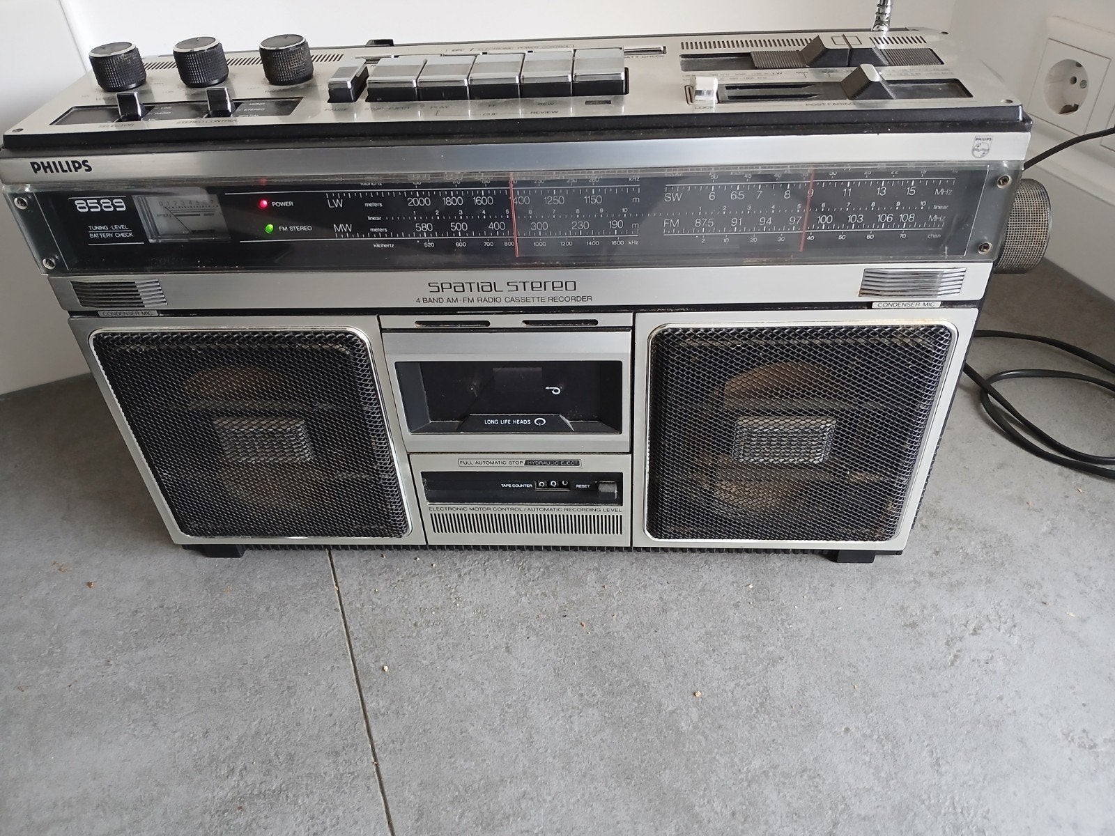 Philips 8589 draagbare radio cassettespeler ghettoblaster, Ophalen of Verzenden, Enkel, Philips, Tape counter
