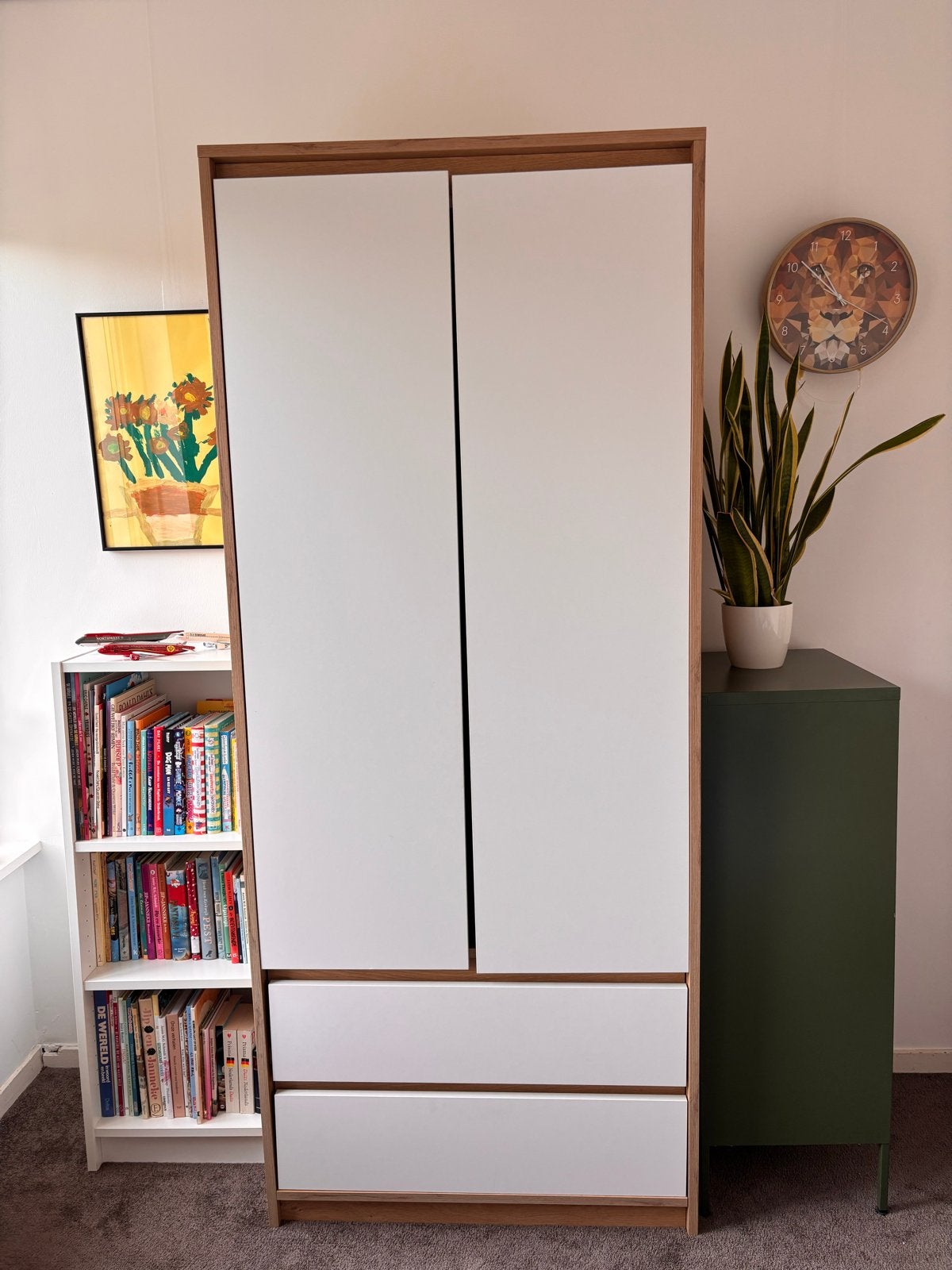Kledingkast Billund van JYSK 80x193 wit/naturel eiken, Ophalen, Met lade(s), 50 tot 100 cm, Zo goed als nieuw