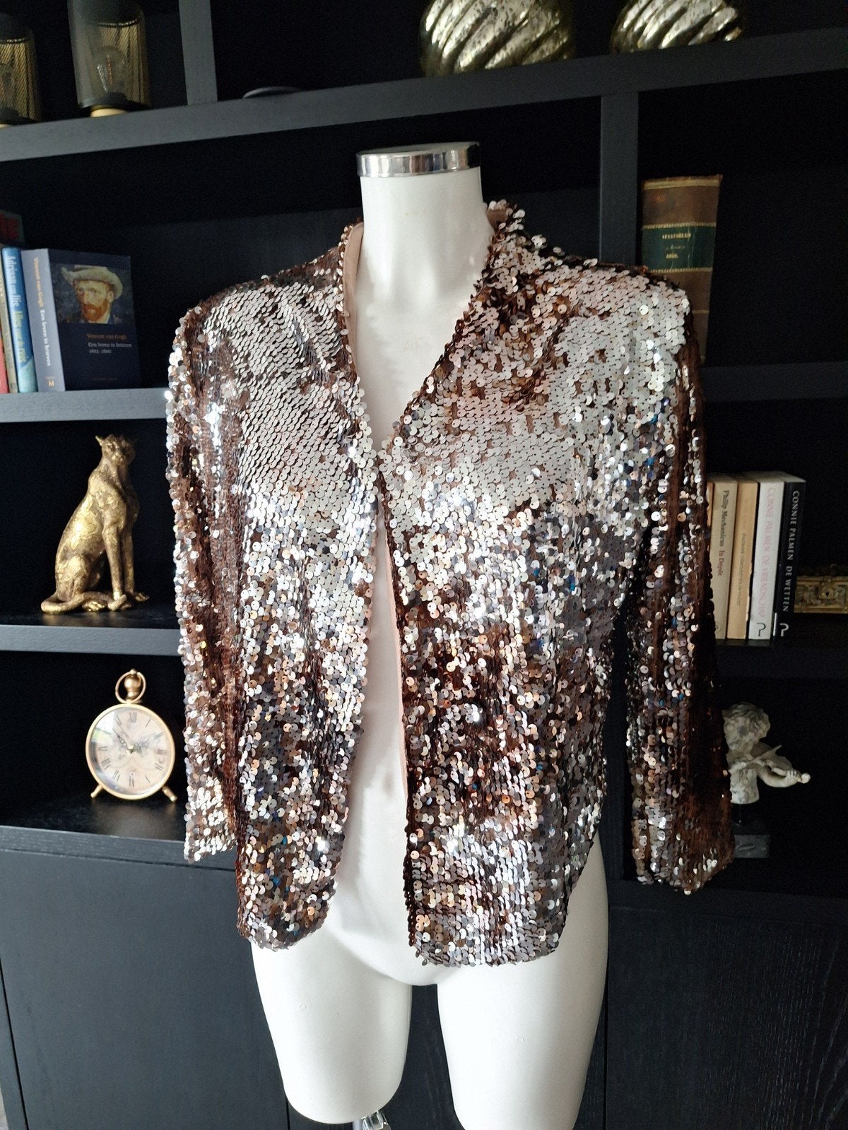 Ambika pailletten jasje M 38 40 brons bruin, Kleding | Dames, Maat 38/40 (M), Bruin, Ophalen of Verzenden, Zo goed als nieuw