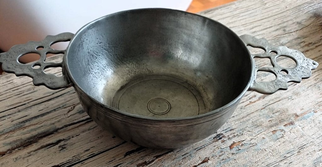 Pap of serveer kom, antieke Porringer, tin, 1780–1820, Ophalen of Verzenden