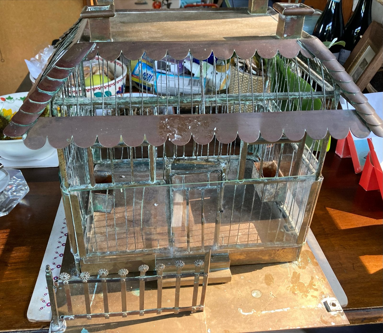 Antieke Koperen Vogelkooi - Landhuis Model, Ophalen, Koper
