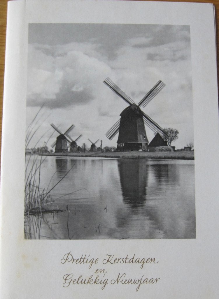 Prettige kerstdagen - molens bij Kinderdijk - zwart-wit, Verzenden, 1980 tot heden, Gelopen, Overige thema's