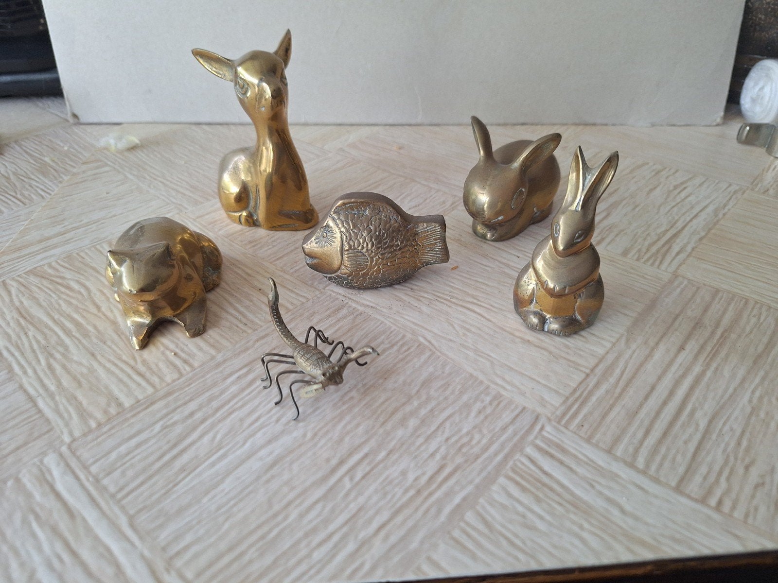 Verzameling van 6 messing dierenbeeldjes, Antiek en Kunst, Antiek | Koper en Brons, Ophalen of Verzenden