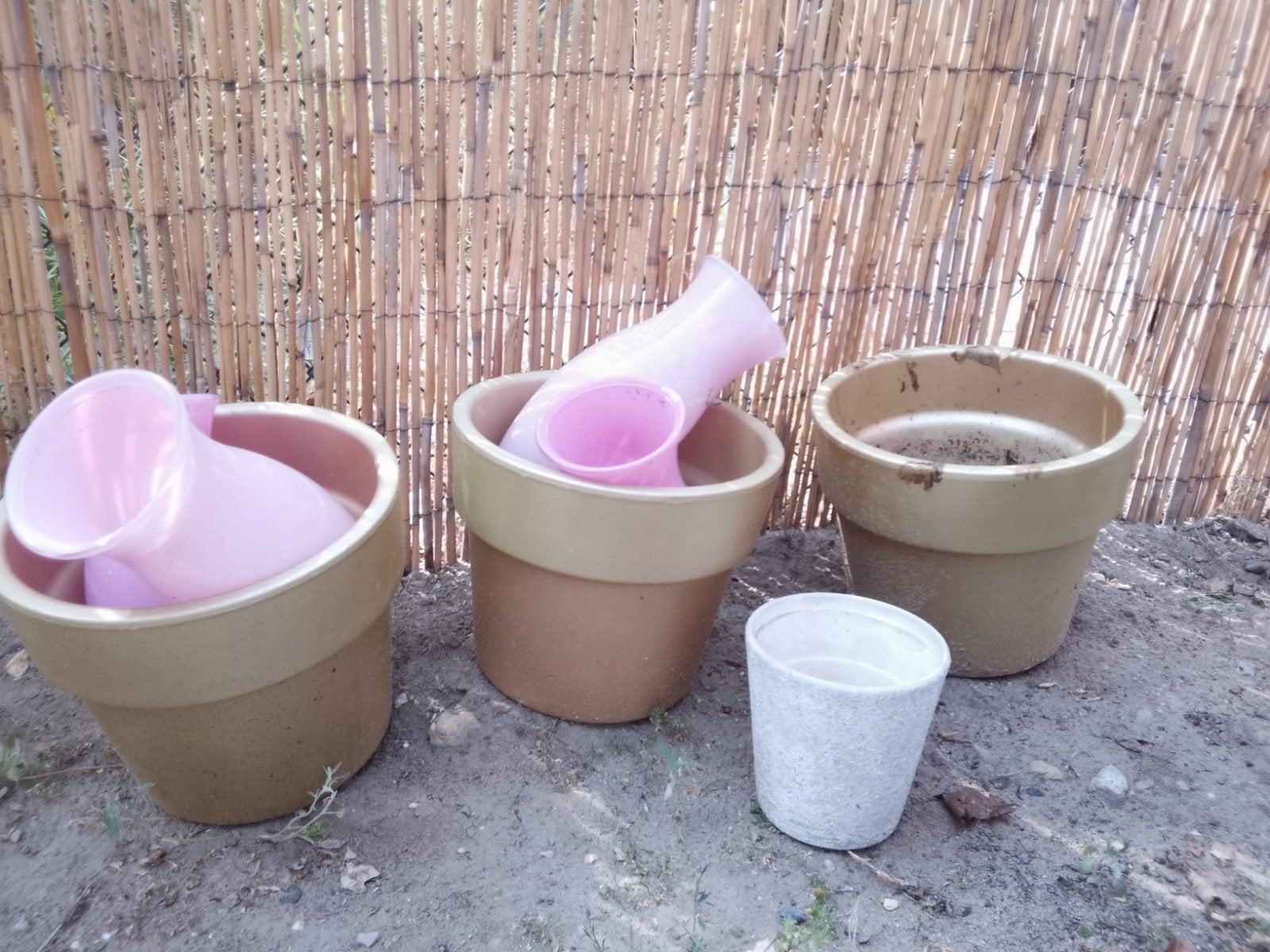 Bloempotten roze en goud, Ophalen, Rond, Aardewerk, Minder dan 40 cm