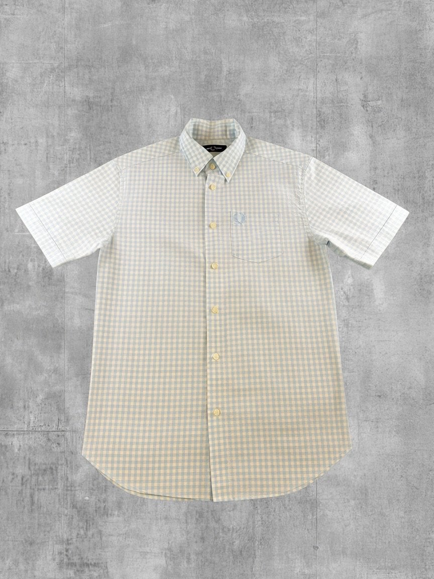 Fred Perry blouse blauw geruit heren maat S overhemd flanel, Verzenden, Zo goed als nieuw, Blauw, Halswijdte 38 (S) of kleiner