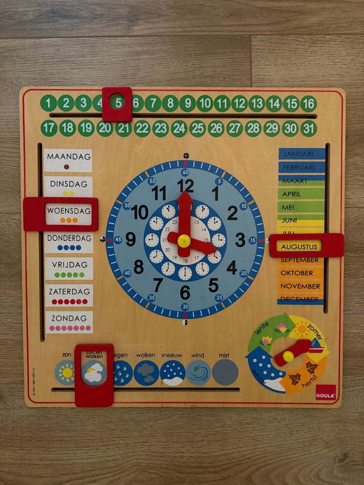 Houten Kalender en Klok voor Kinderen - Goula, Ophalen of Verzenden, Zo goed als nieuw, Knutselen