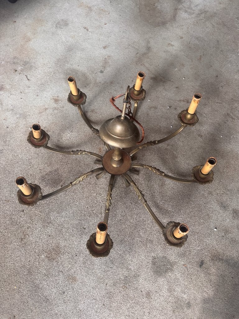Vintage Kroonluchter | 8 lichts | Brocante, Ophalen, Gebruikt, Metaal, Brocante