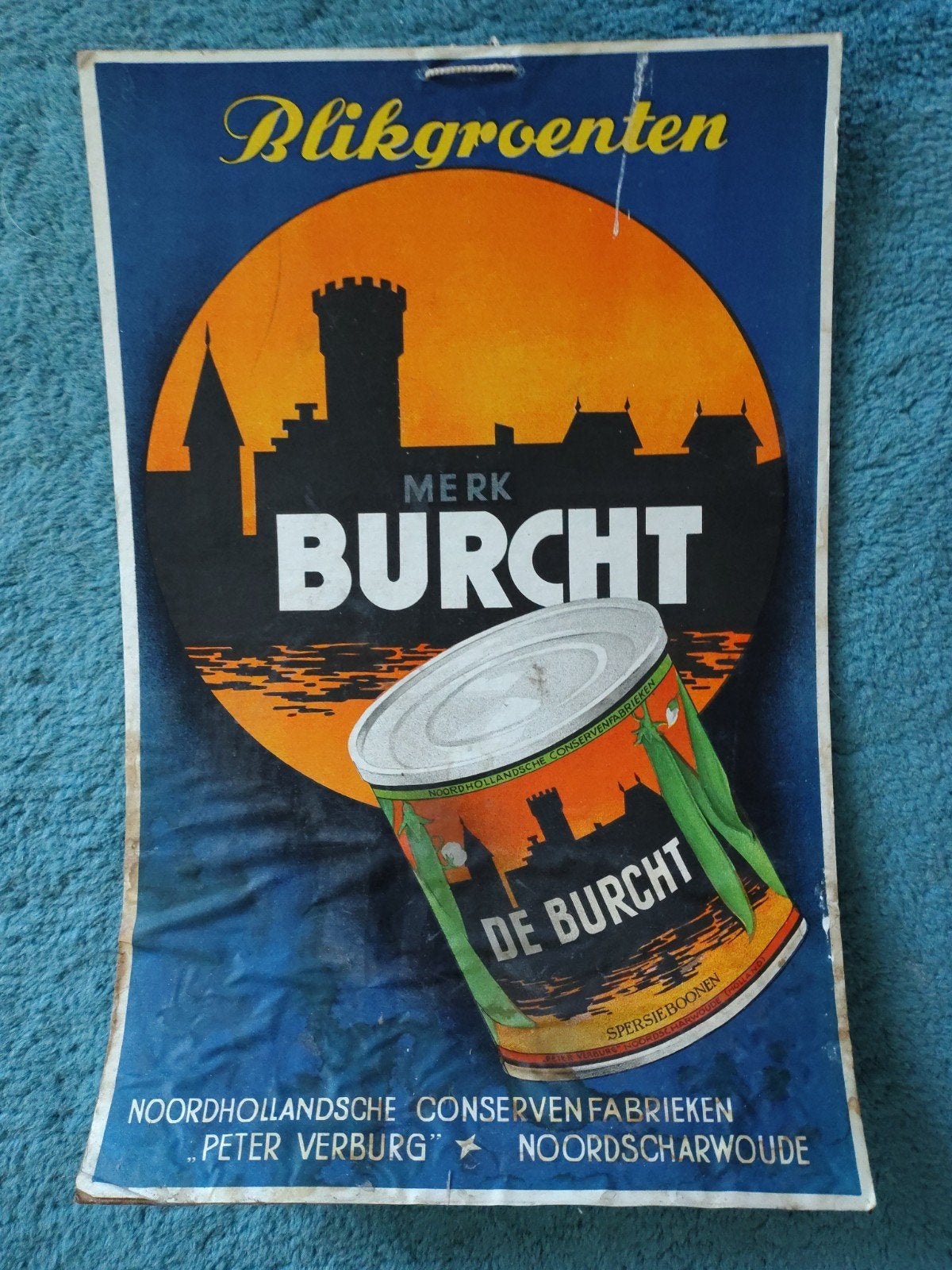 Vintage Reclamebord Blikgroenten Merk Burcht, Verzamelen, Merken en Reclamevoorwerpen, Ophalen of Verzenden