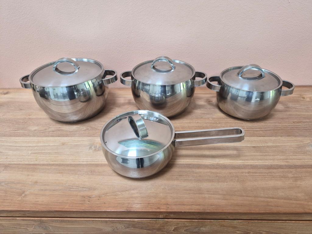 4 BK RVS Kookpannen met Deksel, Huis en Inrichting, Keuken | Potten en Pannen, Ophalen, Pannenset, Zo goed als nieuw, Rvs
