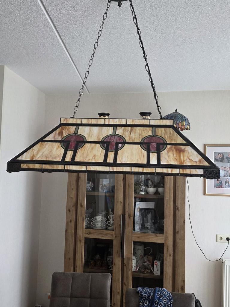 Te koop deze prachtige tiffany biljart lamp, 2 jaar oud., Ophalen, Tiffany, Minder dan 50 cm, Glas