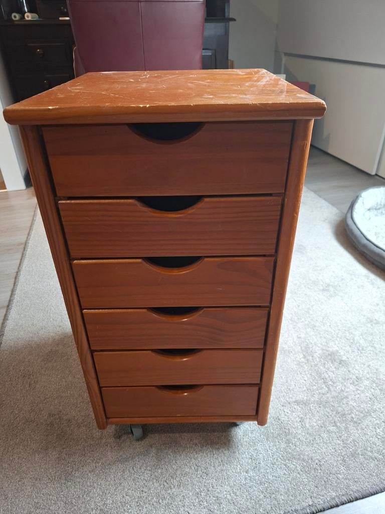 Volhouten ladekastje met 6 laden, Huis en Inrichting, Ophalen, Minder dan 50 cm, Gebruikt, 5 laden of meer