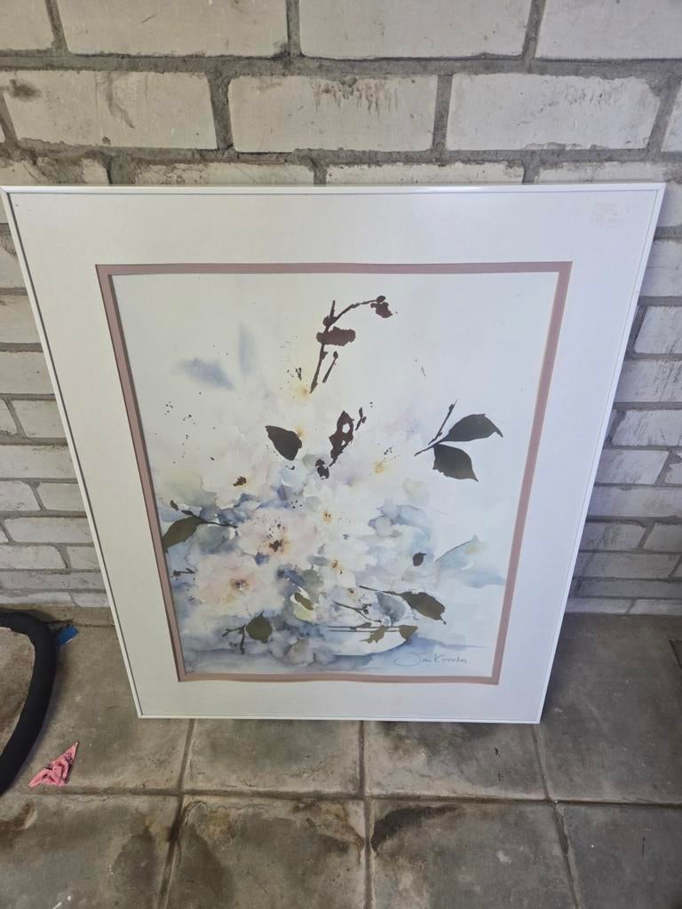 Ingelijste aquarel van Jan Kooistra - Bloemen, Antiek en Kunst, Ophalen