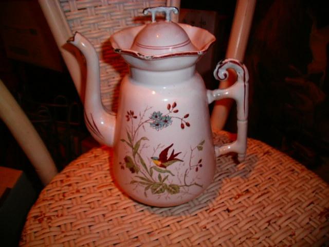 Antieke koffiepot met vogel- en bloemmotief, Ophalen of Verzenden