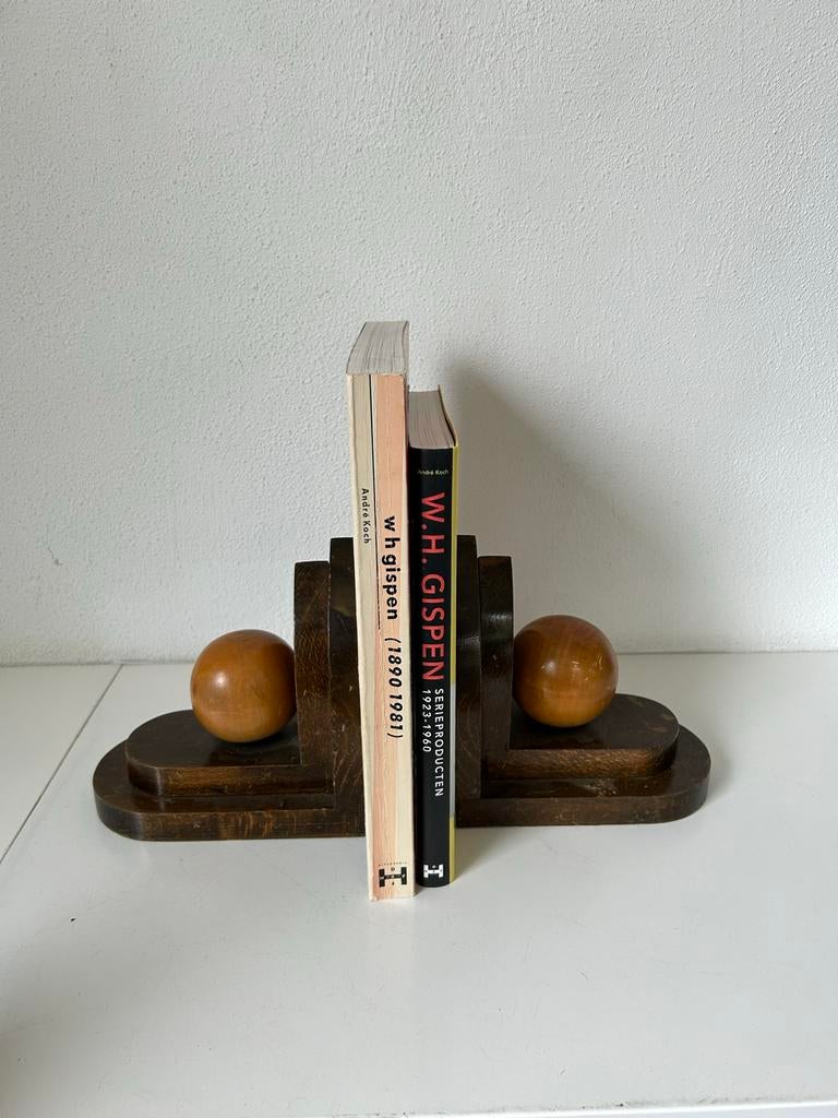 Art Deco Boeksteunen - Vintage Houten Boekensteunen, Gebruikt, Ophalen of Verzenden, Bruin, Vintage