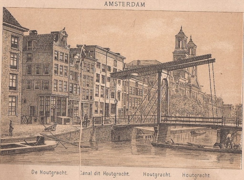 Amsterdam De Houtgracht Waterlooplein 1883 Uitg J.F. Haeseke, Antiek en Kunst, 1800 - 1899, Stadsgezicht, Ophalen of Verzenden