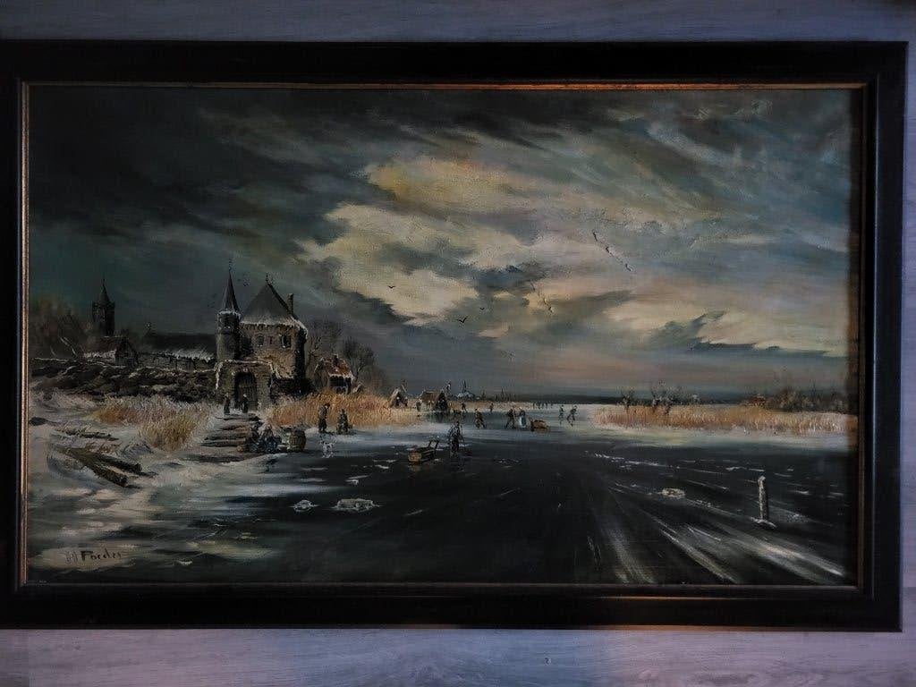 Schilderij H. Poeder, Ophalen, Doek, Oud hollands, Landschap