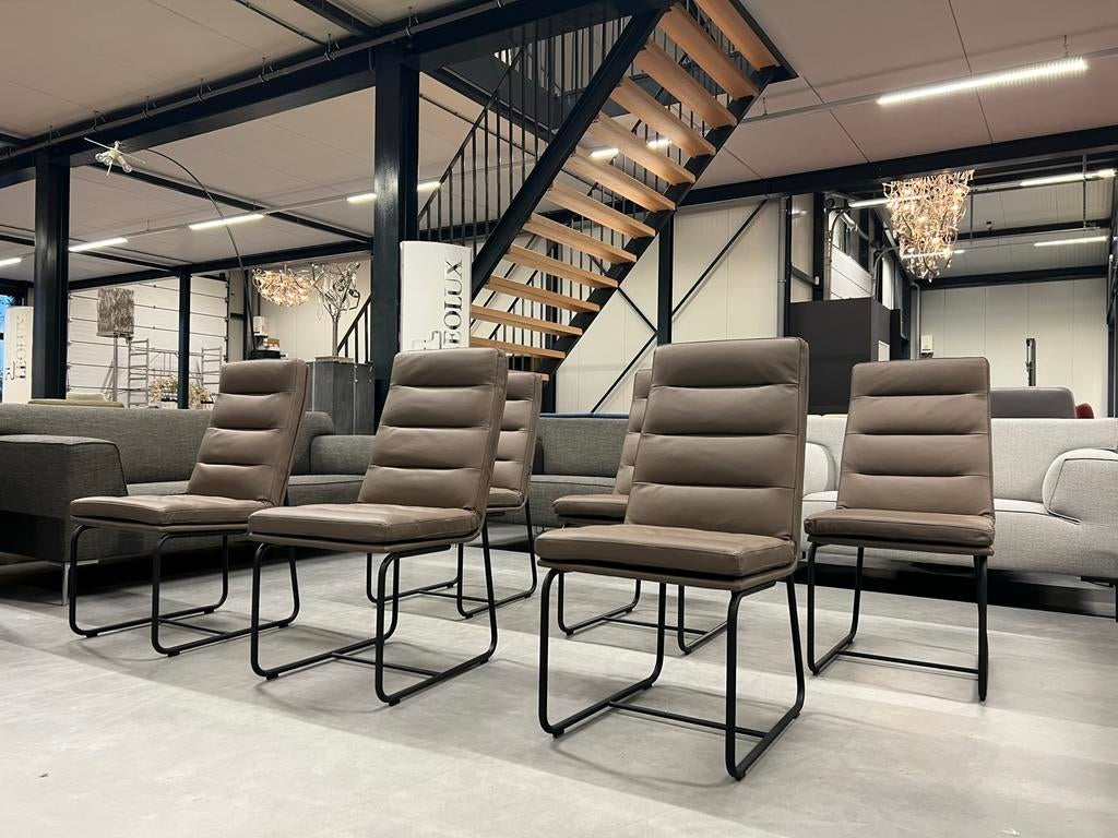6 Nieuw Gelderland 7854 Eetkamerstoel Taupe leer Stoel, Huis en Inrichting, Stoelen, KFF, Overige kleuren, Nieuw, Leer