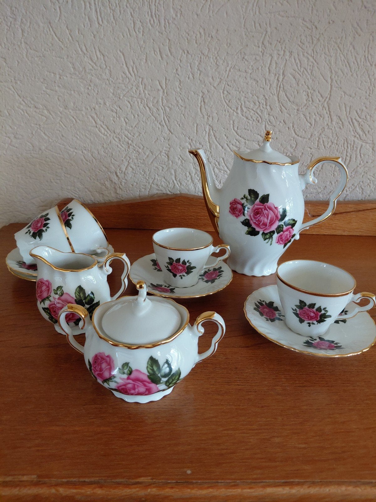 Vintage Rauenstein porseleinen theeservies met rozen, Ophalen of Verzenden
