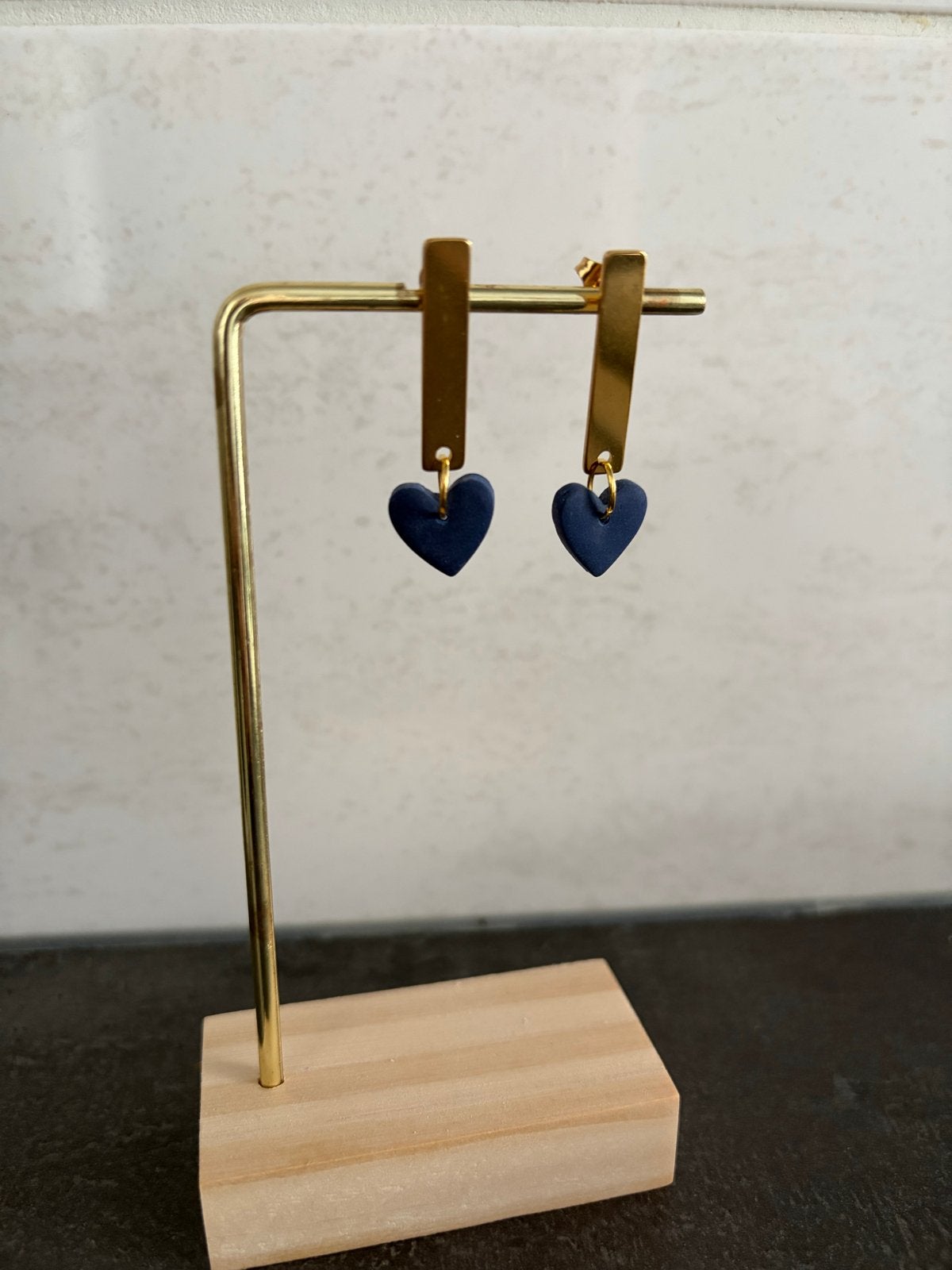 Elegante Donkerblauwe Hartjes Oorbellen, Overige materialen, Hangers, Nieuw, Verzenden