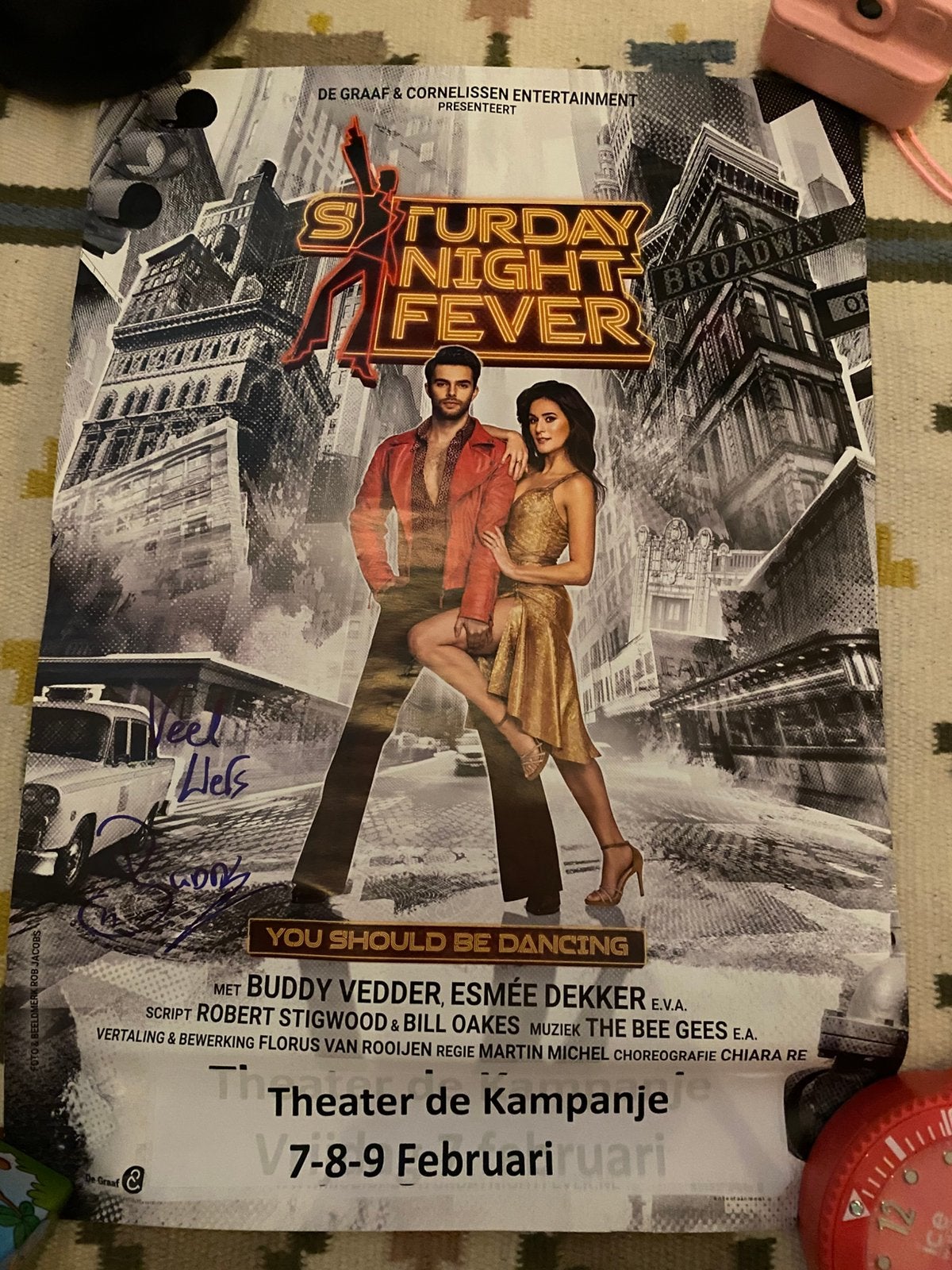 Saturday Night Fever (Buddy Vedder handtekening) poster, Ophalen of Verzenden, Gebruikt, Poster, Artwork of Schilderij