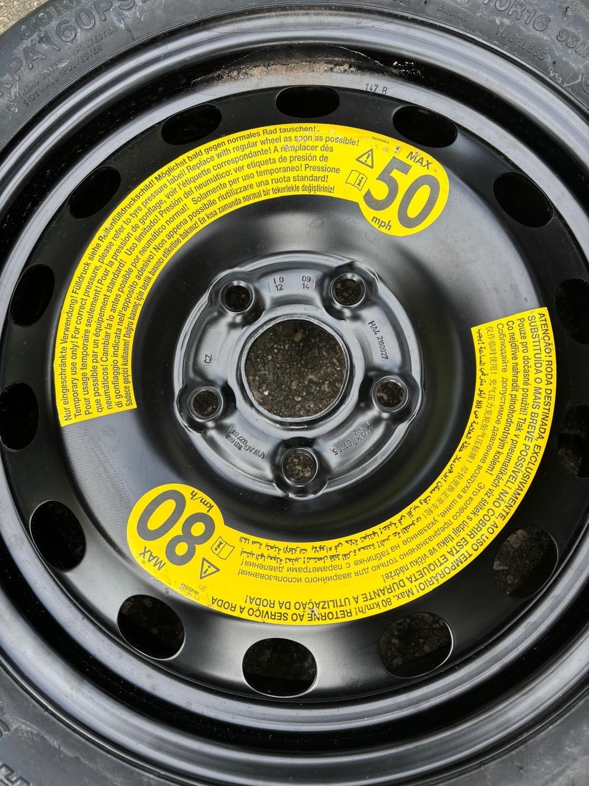 Hankook S300 thuiskomer T125/70R16 – Volkswagen Golf 7, Ophalen, Gebruikt, 16 inch, Banden en Velgen