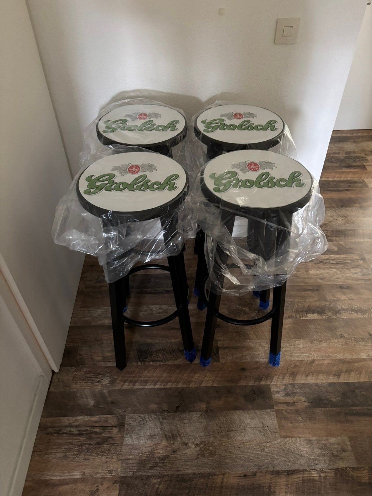Grolsch barkrukken set 4 stuks horeca kwaliteit nieuw, 5 krukken of meer, Met voetsteun, 60 tot 90 cm, Nieuw