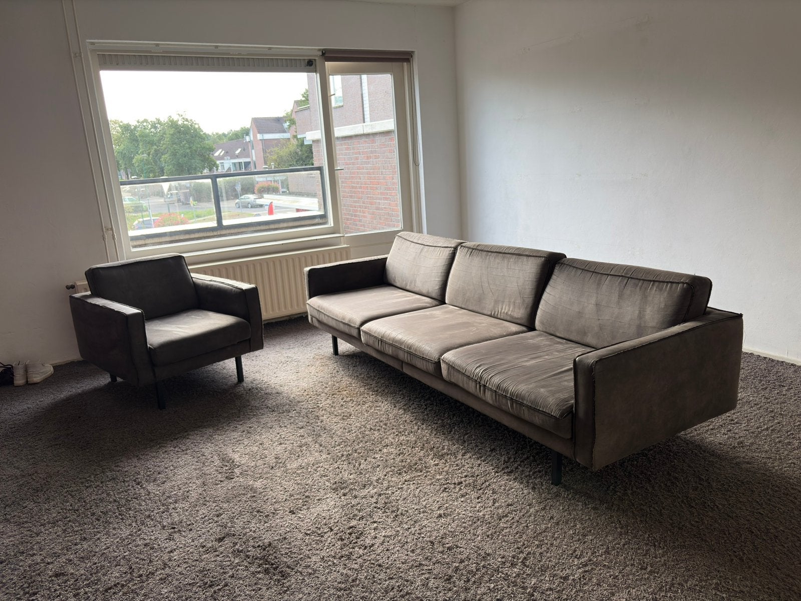 Comfortabele 3-zitsbank en fauteuil, Ophalen, Gebruikt, Driepersoons, 75 tot 100 cm
