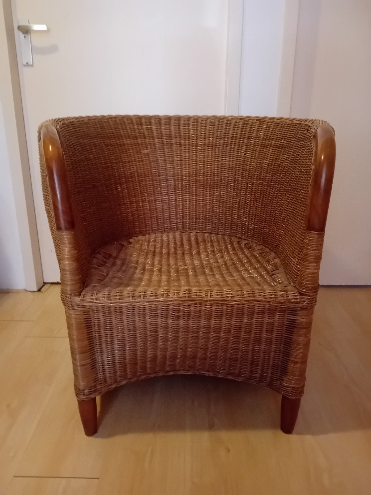 Rieten fauteuil, Huis en Inrichting, Stoelen, Ophalen, Gebruikt, Bruin, Riet of Rotan