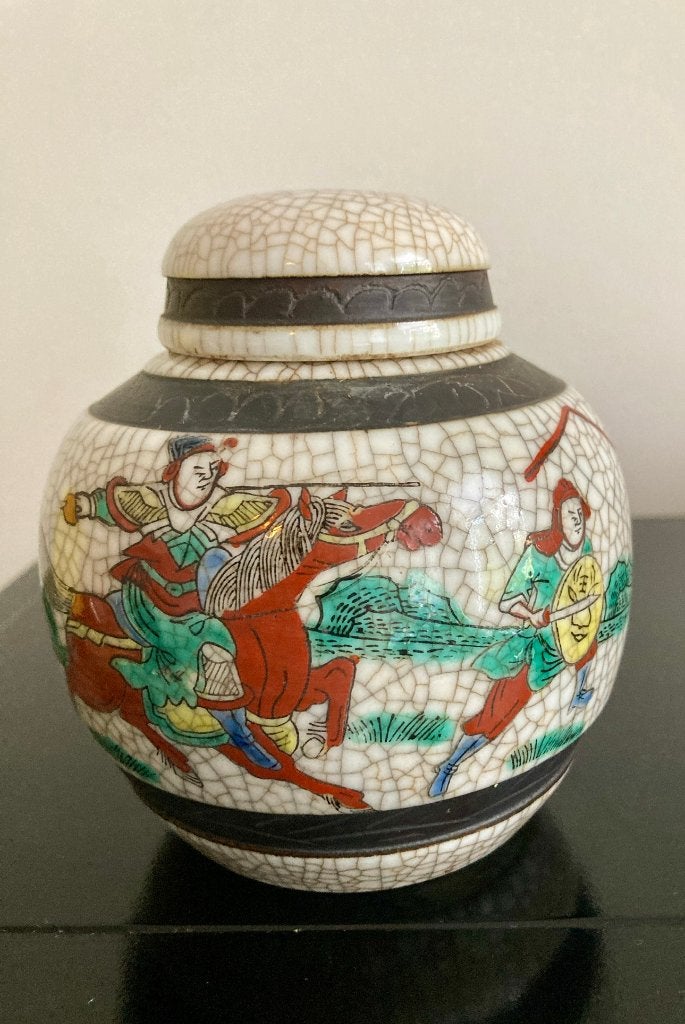 Chinese gemberpot met krijgers-Nanking stijl(ca. 1900-1940, Ophalen of Verzenden