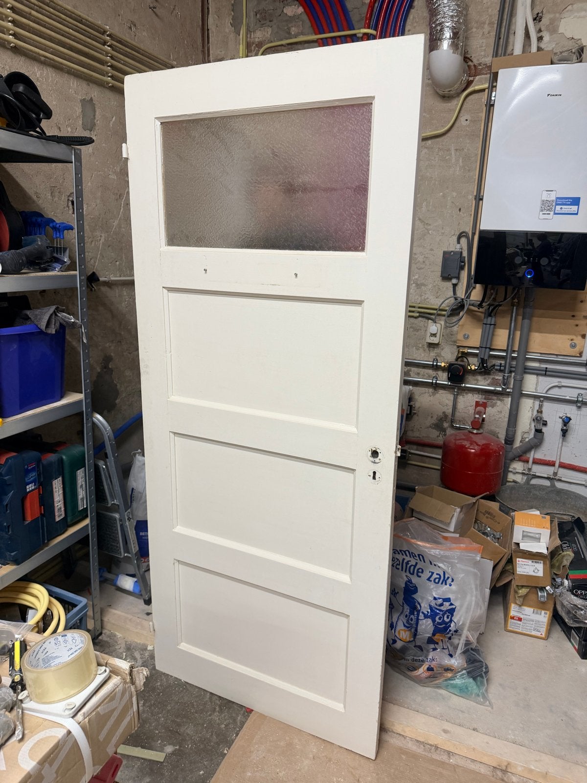 Gebruikte jaren 30 paneeldeur met glas, Doe-het-zelf en Verbouw, Deuren en Horren, Ophalen, Gebruikt, 80 tot 100 cm, Binnendeur