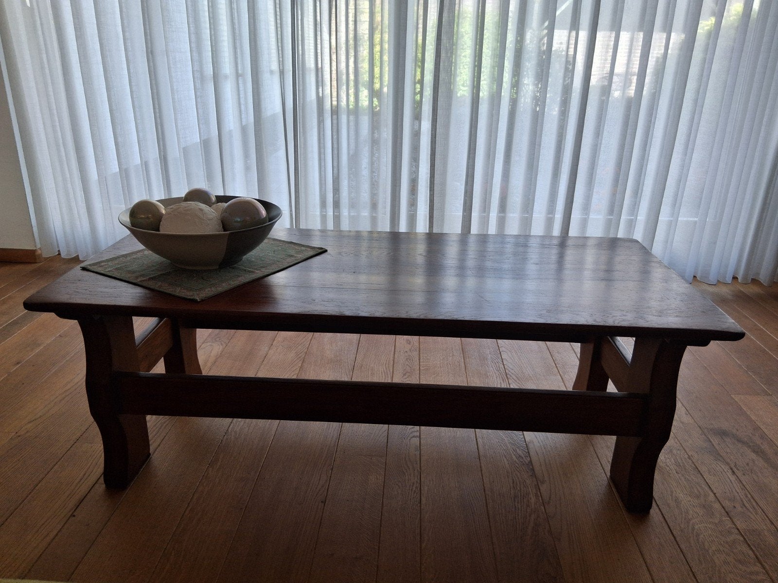 massief houten salontafel, Ophalen, Gebruikt, 100 tot 150 cm, 50 tot 100 cm