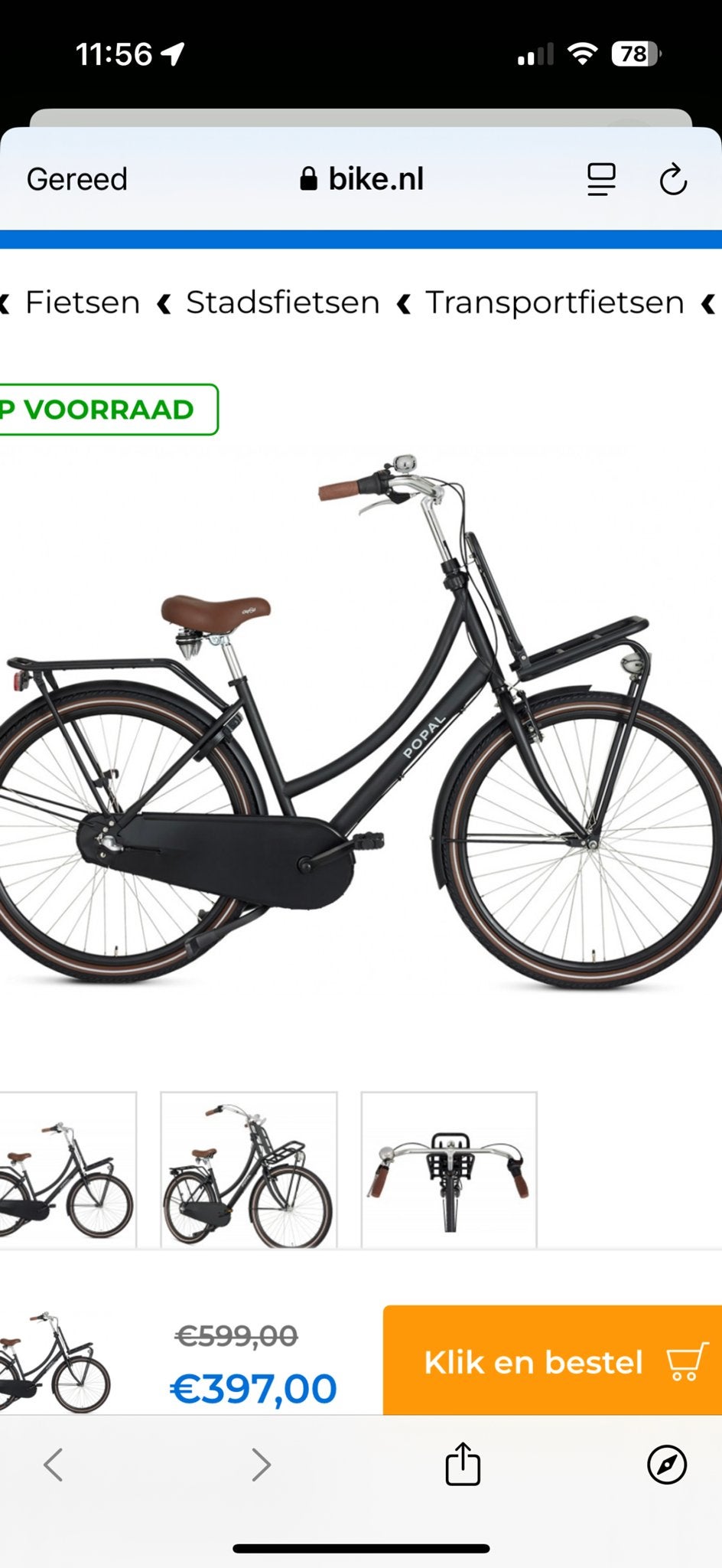 Popal Daily Dutch Basic  Mat Zwart, Fietsen en Brommers, Terugtraprem, Zo goed als nieuw, 50 tot 53 cm, Ophalen